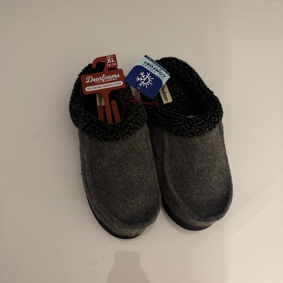 Dearfoams Slippers Mens XL 13 14 Memory Foam Outdoor Fleece Gray - Picture 1 of 3